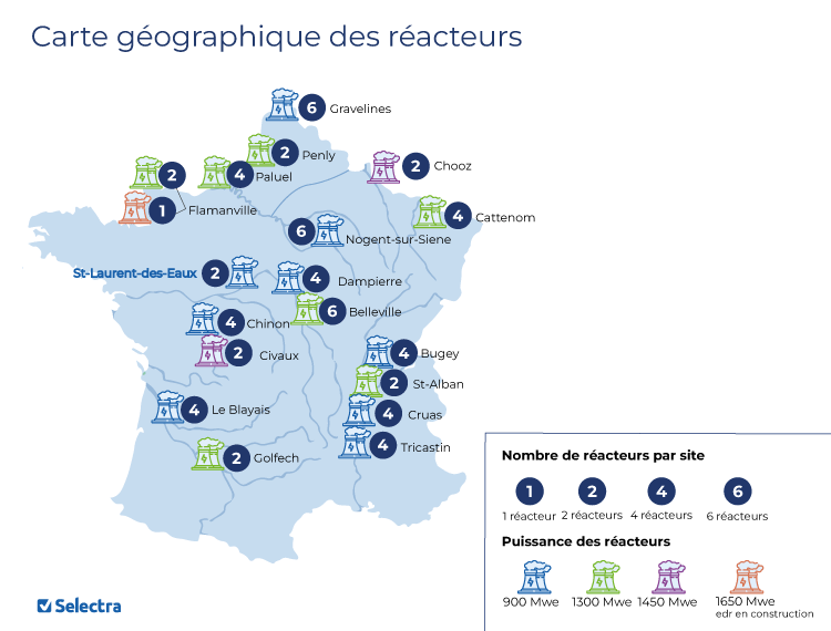 carte des centrales nucléaires en France