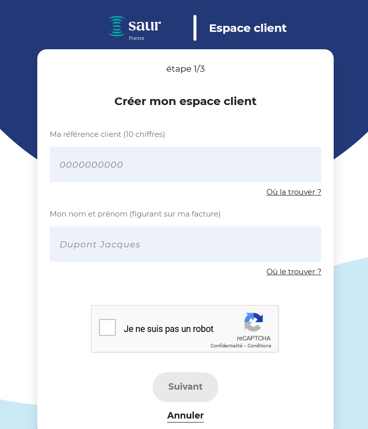 création espace client Saur étape 1